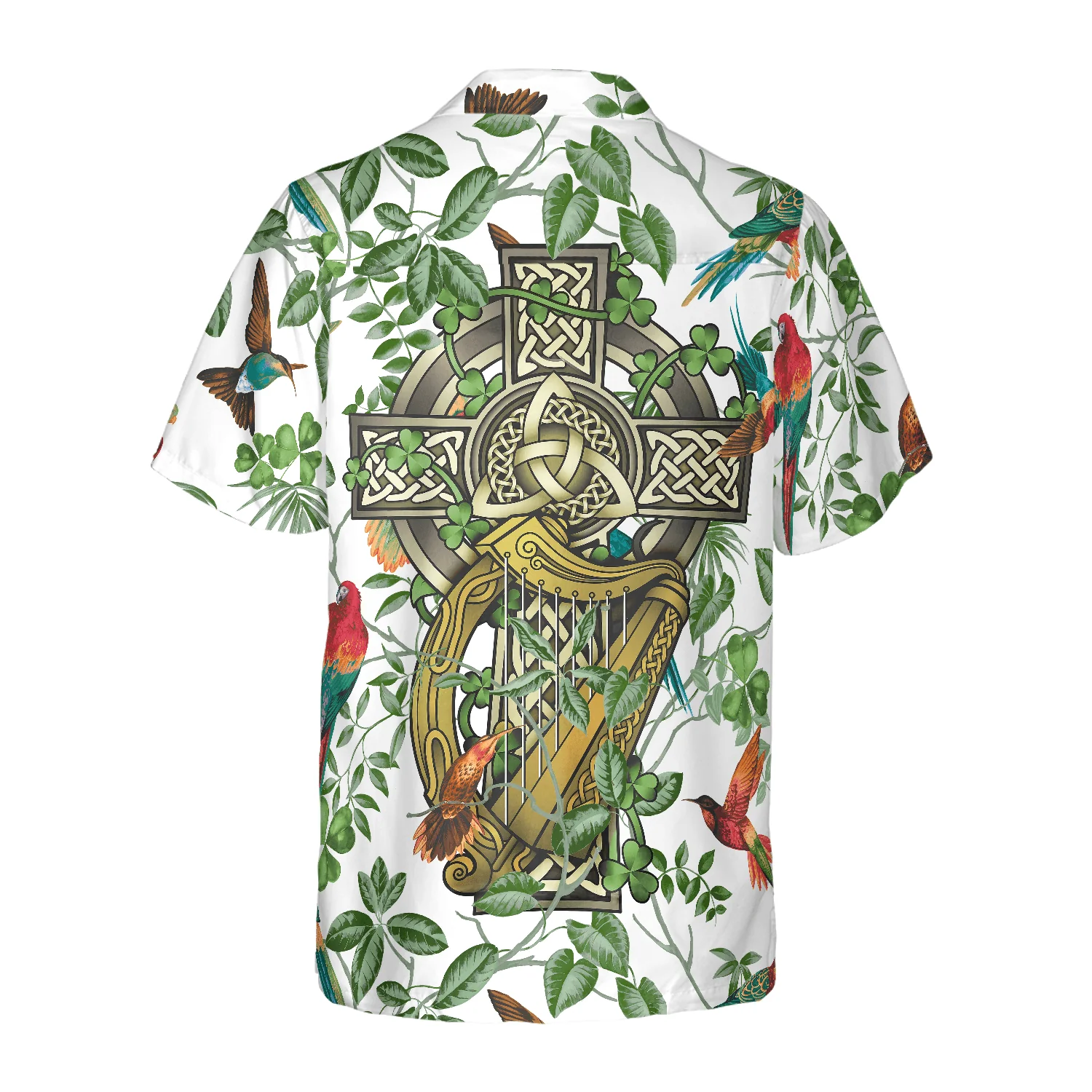 The Celtic Cross Harp Irish Shamrock Hawaiian Shirt, Colorful Summer Aloha Shirts For Men Women, Gift For Husband, Wife, Boyfriend, Girlfriend - Image 3
