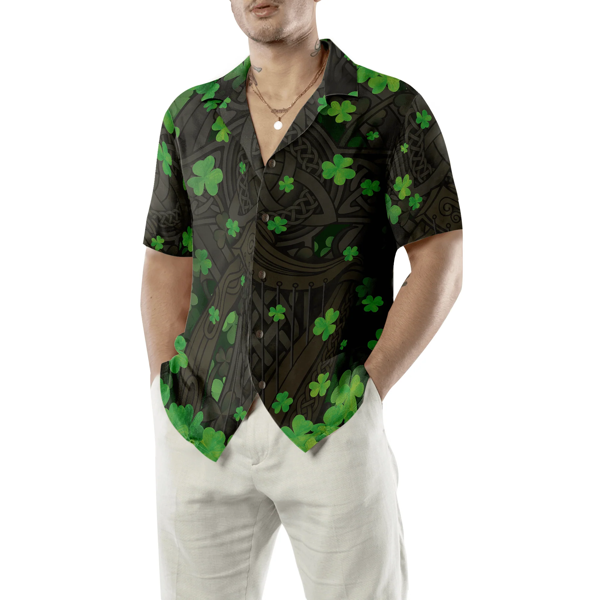 The Celtic Cross Hawaiian Shirt, The Celtic Cross Harp Leprechaun Irish Proud Hawaiian Shirt For Men Women, Gift For Husband, Wife - Image 6