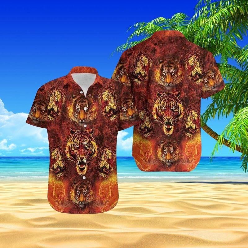 Tiger Aloha Hawaiian Shirt - Fire Tiger Hawaiian Shirt, Tiger Head Pattern Flame Hawaiian Shirt For Men & Women, Tiger Lover