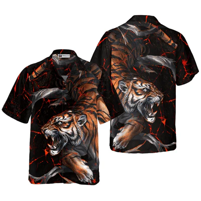 Tiger In The Dark Hawaiian Shirt, Tiger Aloha Shirt For Men - Perfect Gift For Tiger Lovers, Husband, Boyfriend, Friend, Family - Image 2