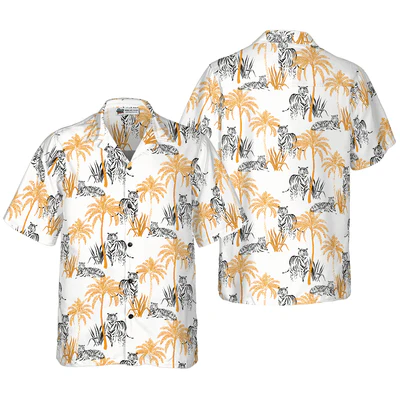 Tigers Hawaiian Shirt, Tropical Palm Tree Aloha Shirt For Men - Perfect Gift For Tiger Lovers, Husband, Boyfriend, Friend, Family - Image 2