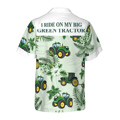 Tractor Hawaiian Shirt, Cool Green Tractor, White Tropical Floral Aloha Shirt For Men - Perfect Gift Men, Friend, Husband, Boyfriend, Family - Image 4