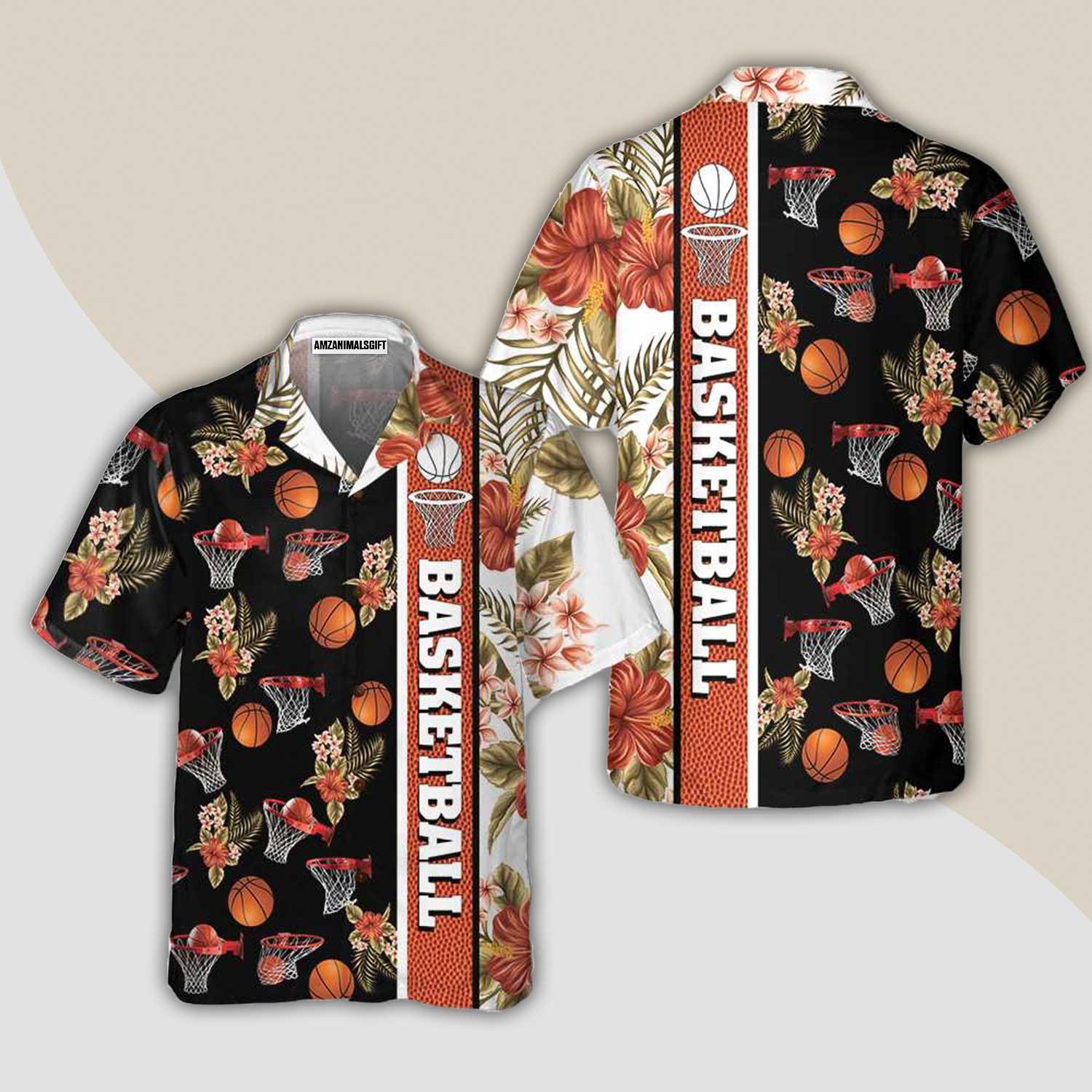 Tropical Basketball Aloha Hawaiian Shirt For Summer, Button Up Basketball Hawaiian Shirts For Men Women, Best Gift For Basketball Lovers, Friend