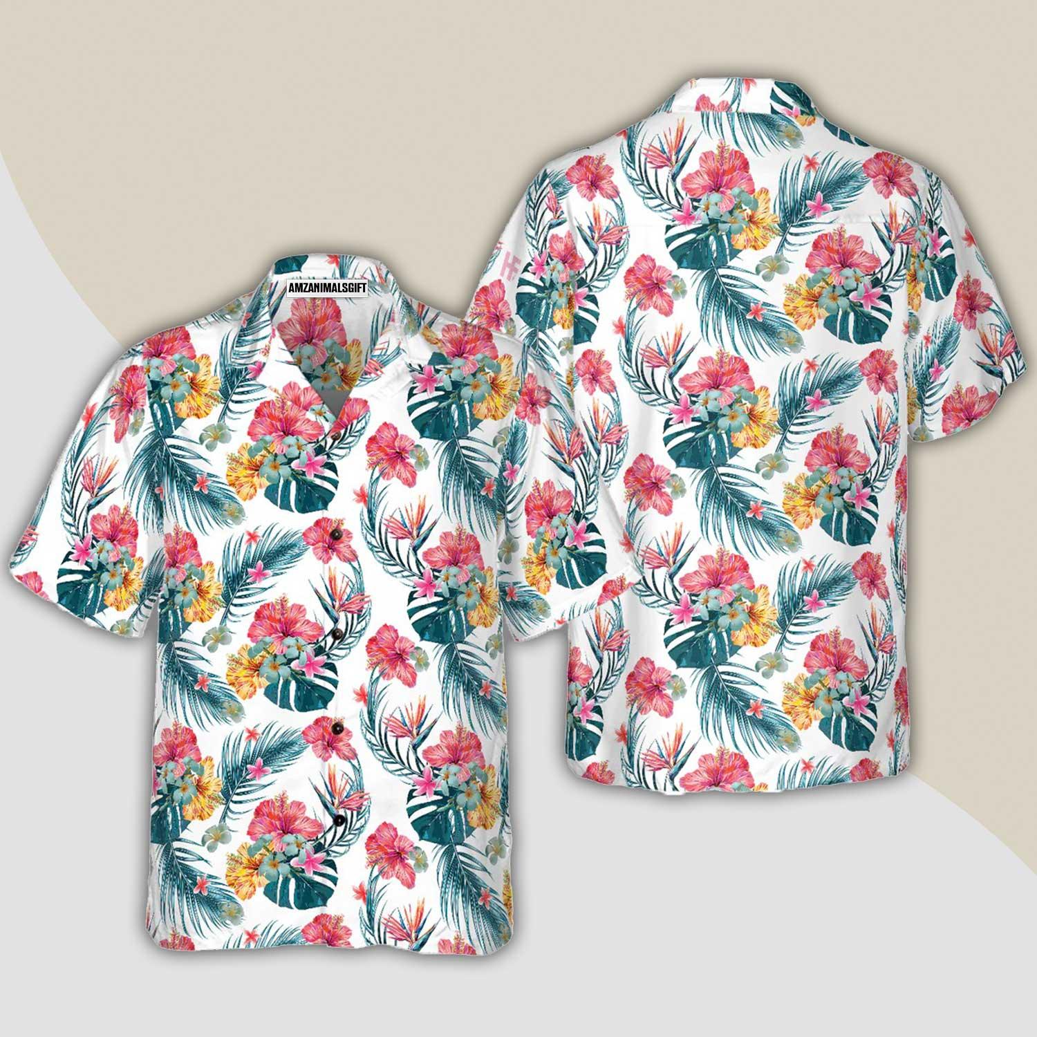 Tropical Flower Hawaiian Shirt, Flower Hawaiian Shirt, Tropical Aloha Shirt For Men Women, Perfect Gift For Husband, Wife, Friend, Family
