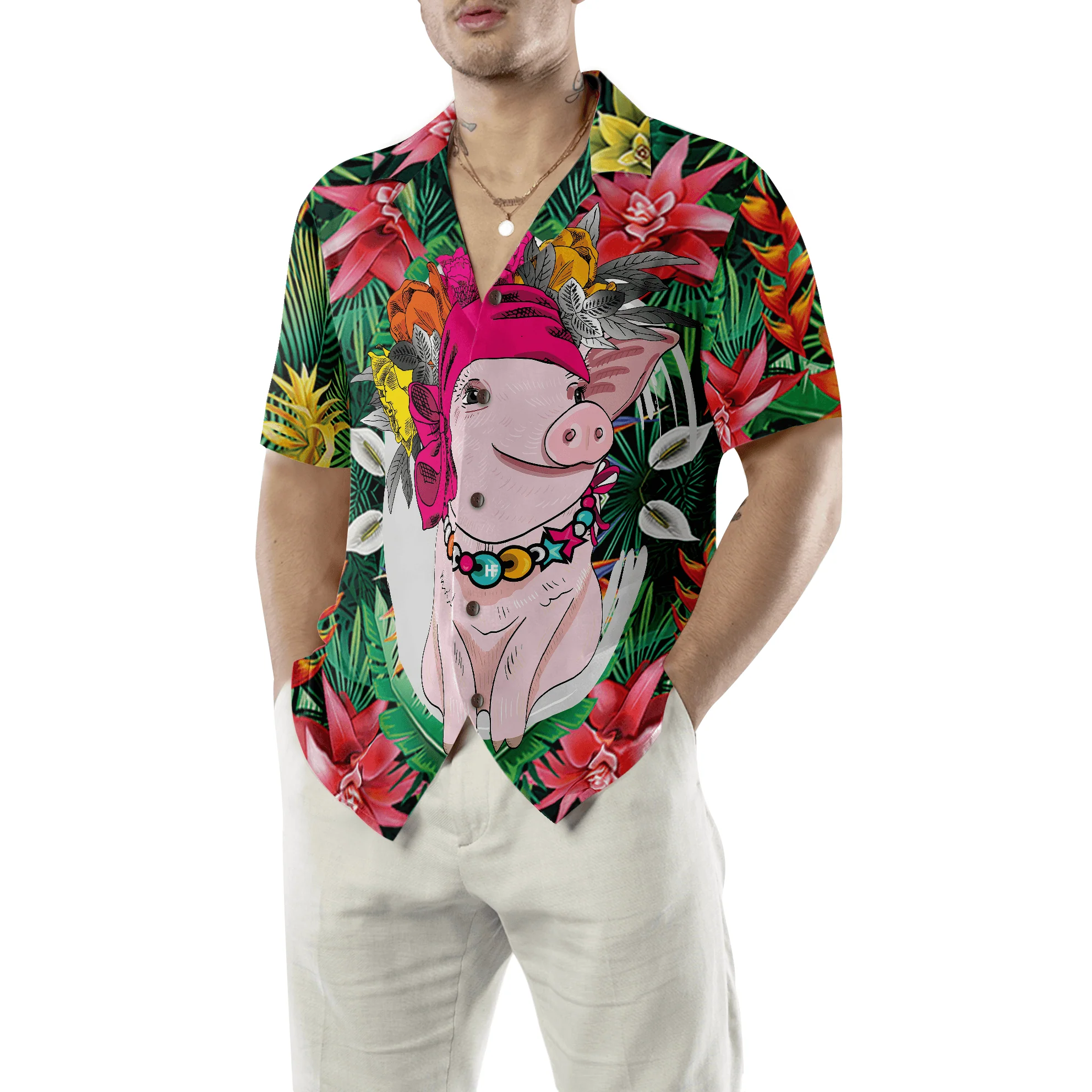 Tropical Pig Aloha Hawaiian Shirt For Summer, Colorful Hawaiian Shirt Outfit For Men Women, Gift For Friend, Team, Family - Image 5