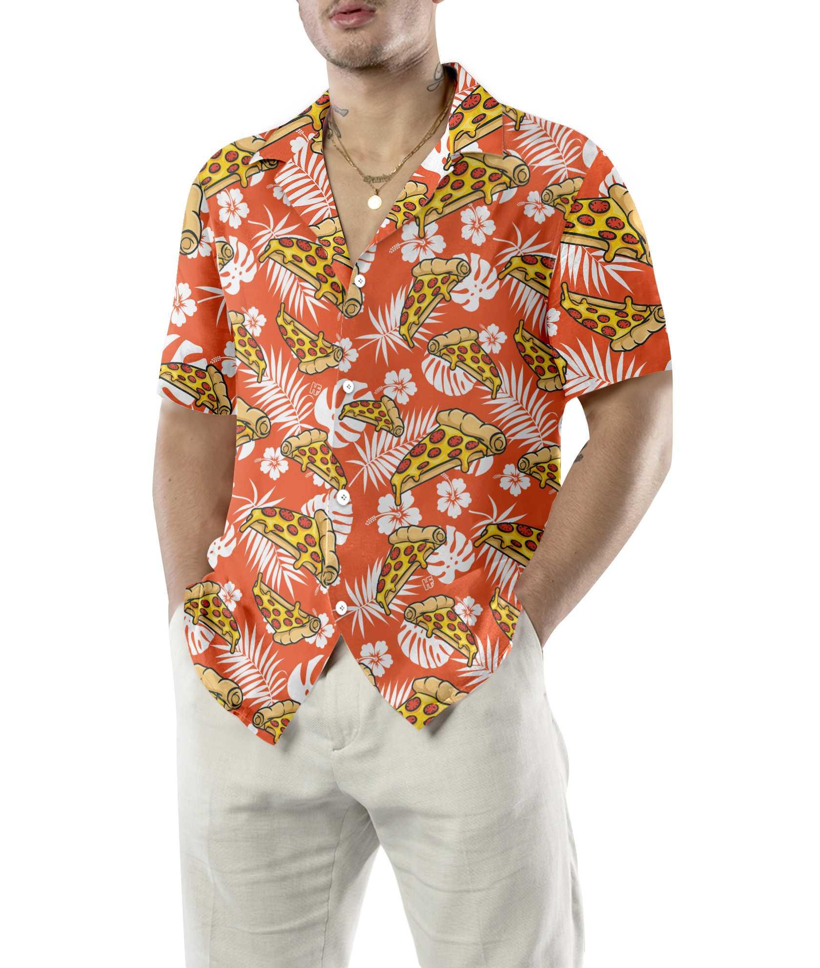 Tropical Pizza Pattern Orange Hawaiian Shirt, Colorful Summer Aloha Shirt For Men Women, Perfect Gift For Friend, Team, Pizza Lovers - Image 7