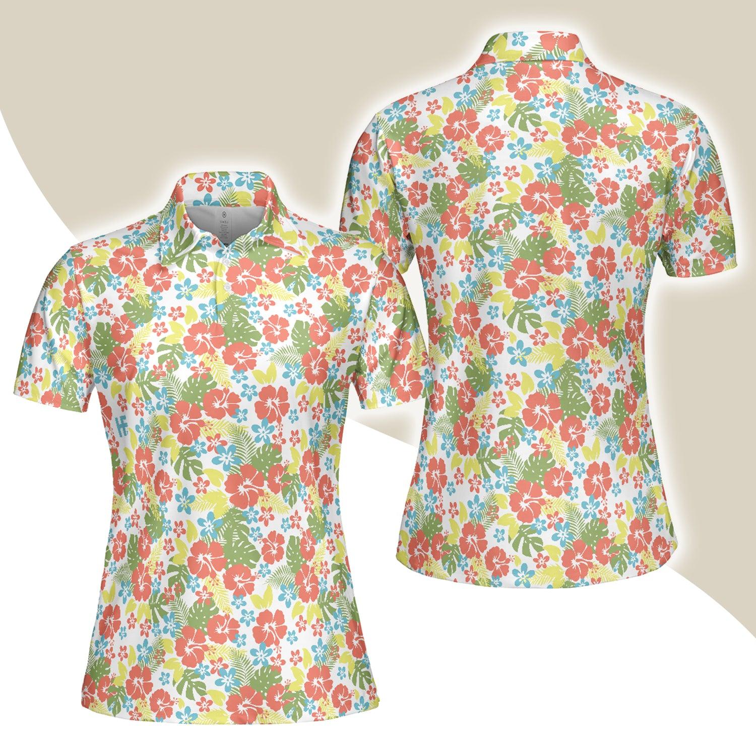 Tropical Women Polo Shirt - Tropical Flowers Pattern Women Polo Shirt - Perfect Gift For Women, Summer Lovers