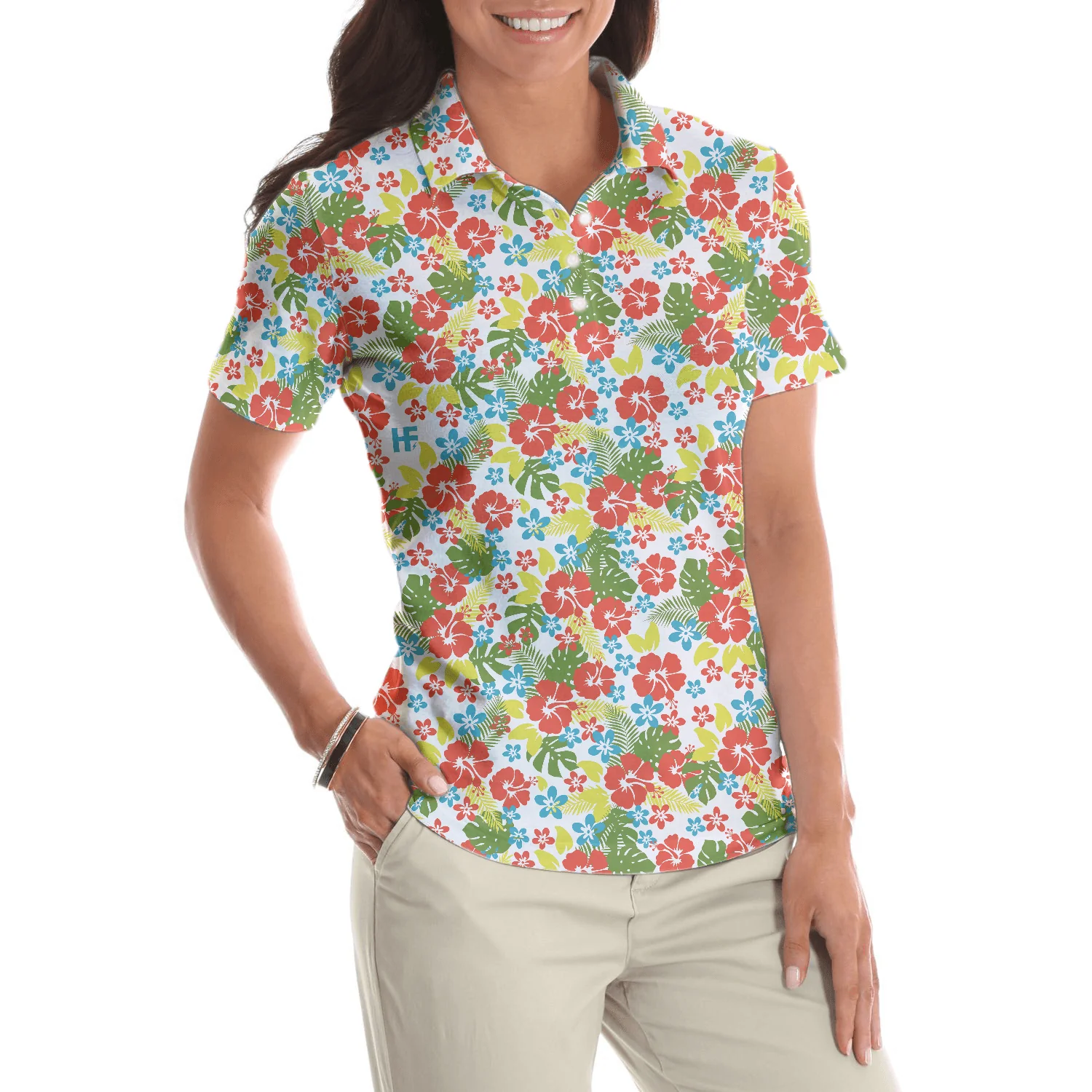 Tropical Women Polo Shirt - Tropical Flowers Pattern Women Polo Shirt - Perfect Gift For Women, Summer Lovers - Image 6