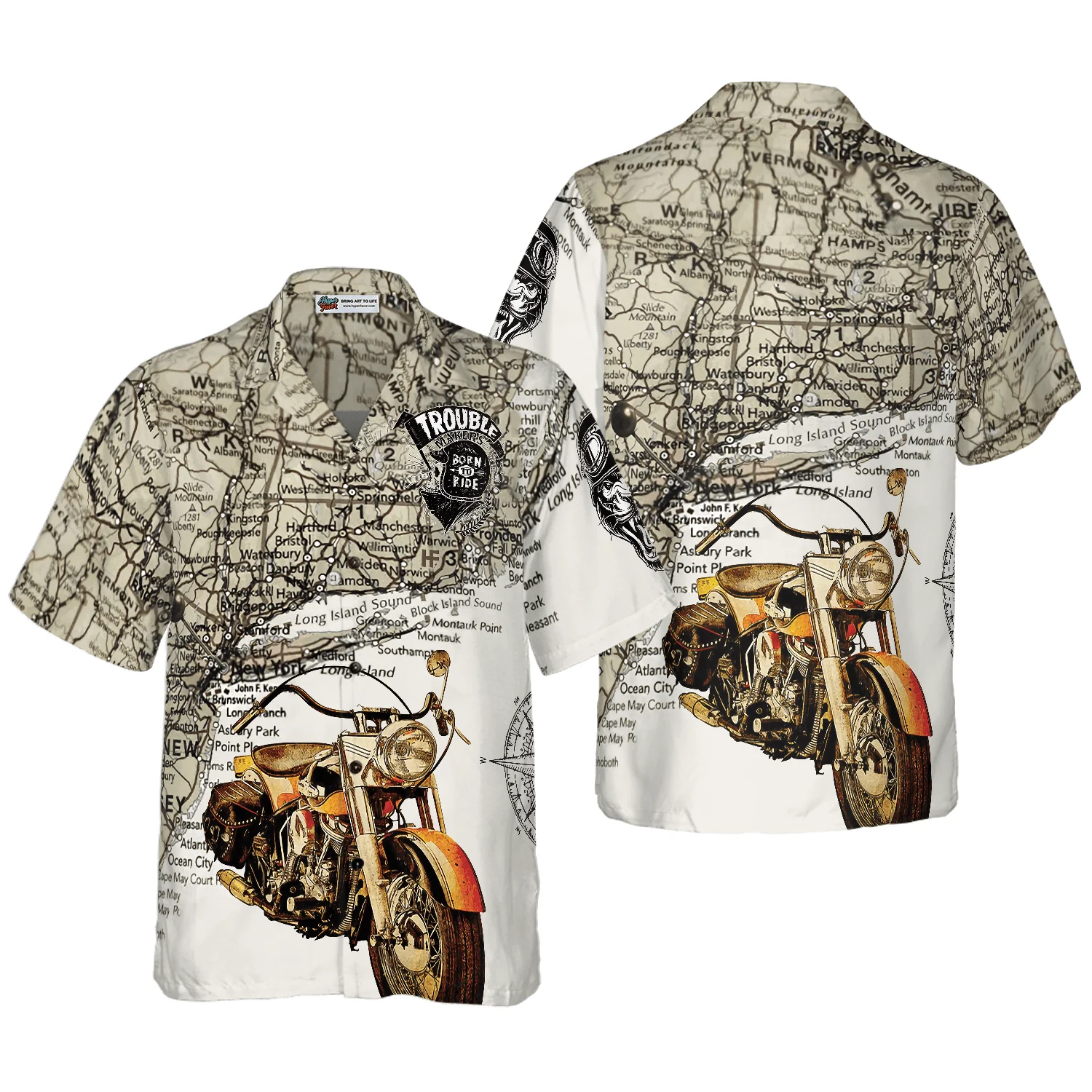 Trouble Makers Born to Ride Hawaiian Shirt, Colorful Summer Aloha Shirts For Men Women, Perfect Gift For Husband, Wife, Boyfriend, Girlfriend - Image 2