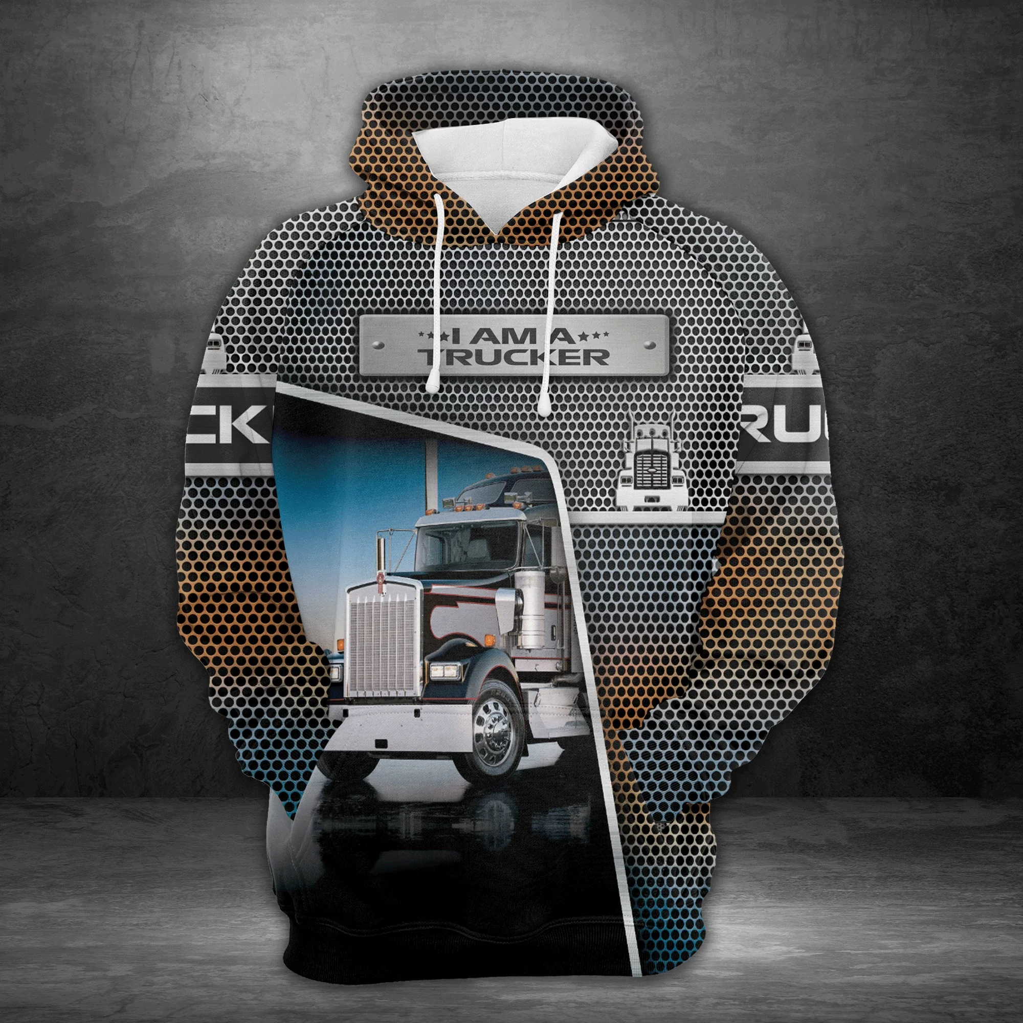 Trucker Honeycomb Pattern Pullover Premium Hoodie, Perfect Outfit For Men And Women On Christmas New Year Autumn Winter - Image 2