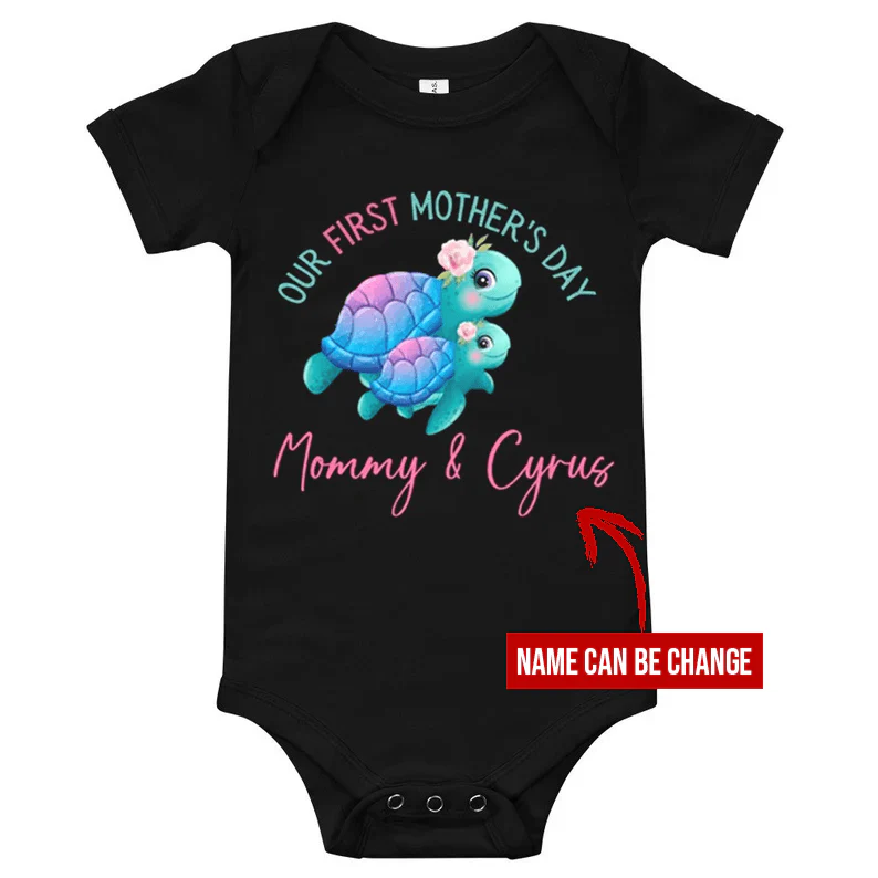 Turtle Baby Onesies, Baby Onesie Our First Mother'S Day Mommy & Baby Cute Turtle Printed Custom Name, Personalized Onesies, Newborn Onesies - Perfect Gift For Baby, Baby Gift Onesie