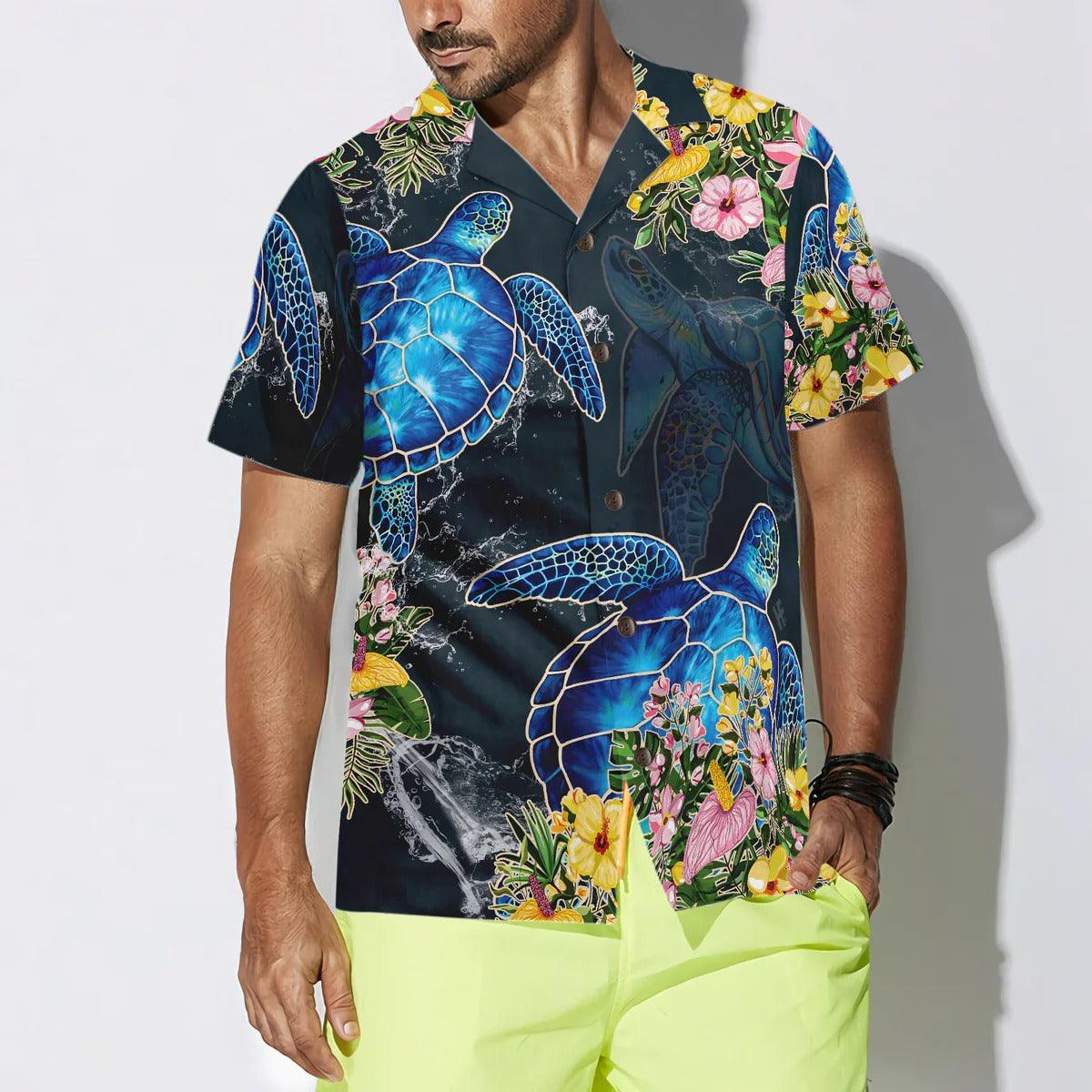 Turtle Hawaiian Shirt, Floral Sea Turtle Hawaiian Shirt, Turtle Aloha Shirt For Men & Women - Gift For Turtle Lover, Friend, Family - Image 2