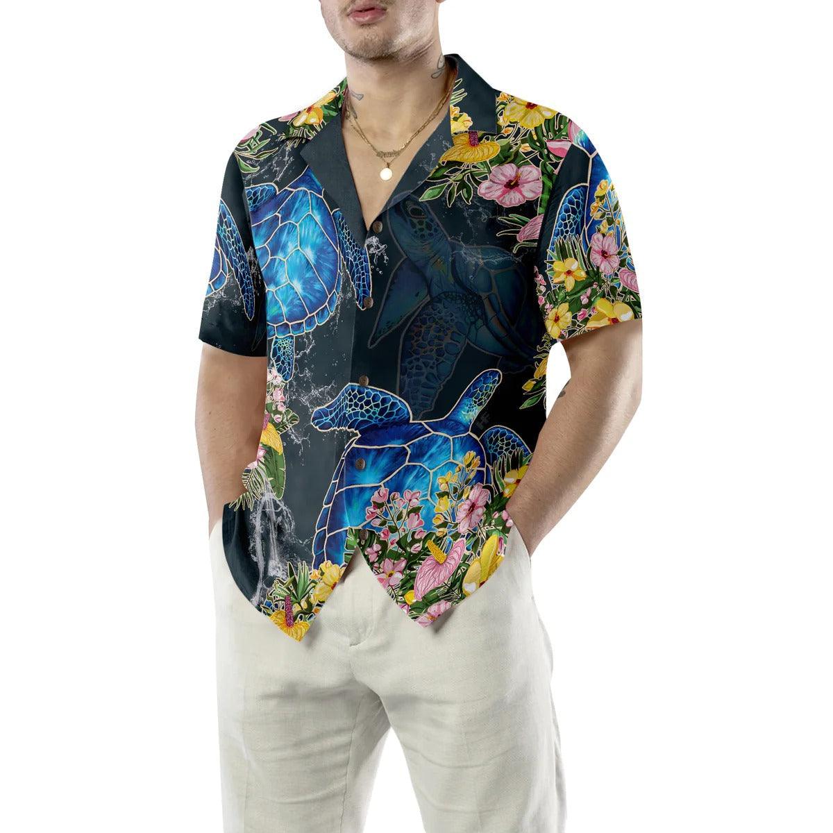 Turtle Hawaiian Shirt, Floral Sea Turtle Hawaiian Shirt, Turtle Aloha Shirt For Men & Women - Gift For Turtle Lover, Friend, Family - Image 3