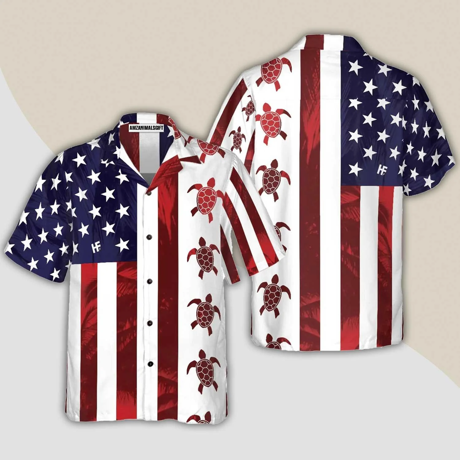 Turtle Hawaiian Shirt, Turtle Flag American Hawaiian Shirt - Perfect Gift For Turtle Lover, Friend, Family