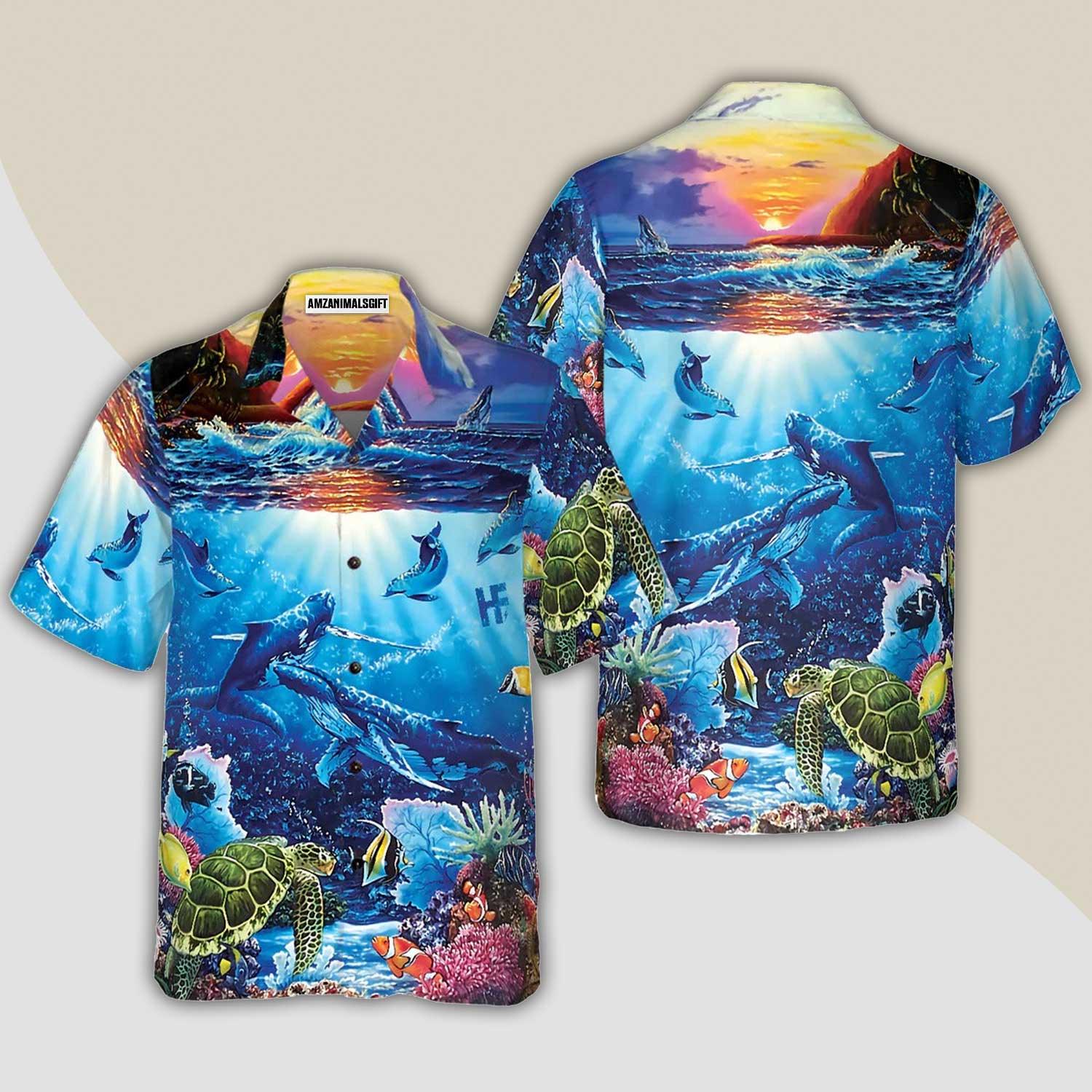 Turtle Hawaiian Shirt, Turtle Under The Sea Hawaiian Shirt, Turtle Shirt For Men & Women - Perfect Gift For Turtle Lover, Friend, Family