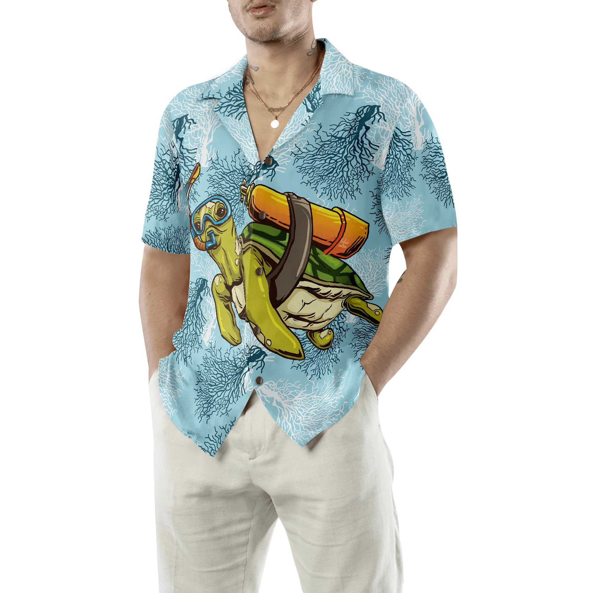 Turtle Scuba Diving Hawaiian Shirt, Colorful Summer Aloha Shirt For Men Women, Gift For Friend, Team, Family, Diving Lovers, Turtle Lovers - Image 6