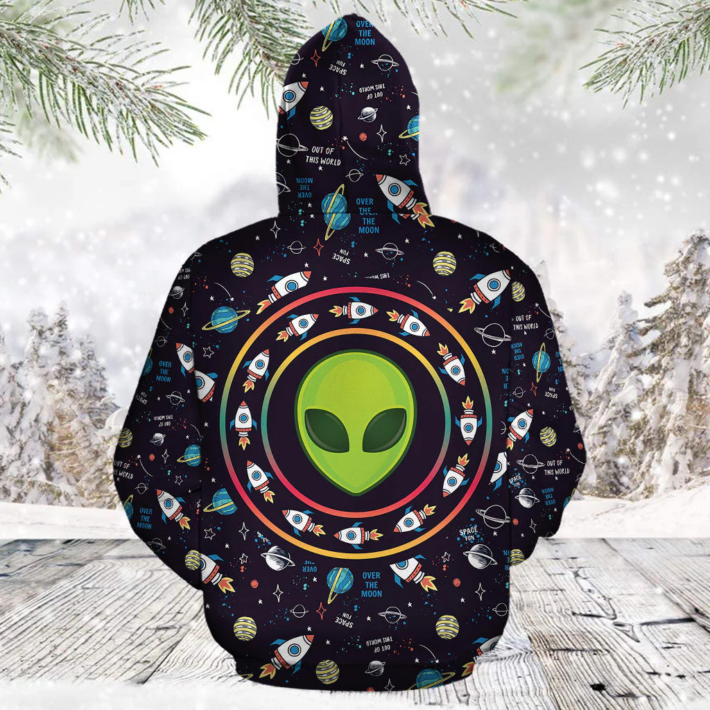 UFO Alien Pattern Pullover Premium Hoodie Wish You Were Weird, Perfect Outfit For Men And Women On Christmas New Year Autumn Winter - Image 3