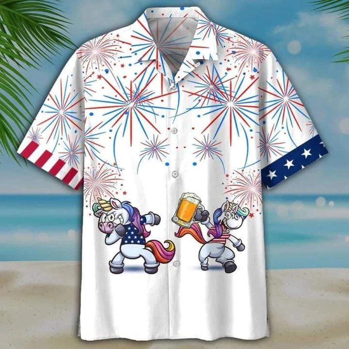 Unicorn Hawaiian Shirt - Horse Beer 4th of july Hawaiian Shirt - Perfect Gift For Friend, Family