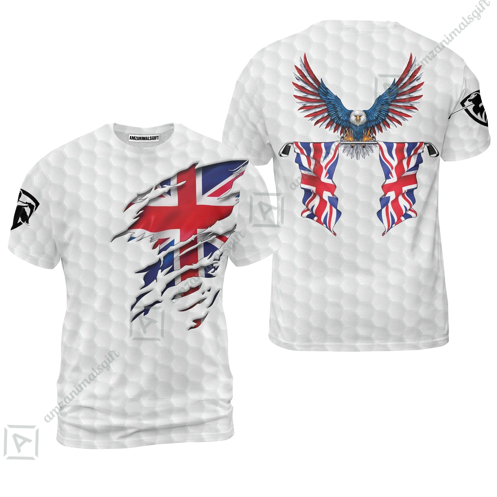 United Kingdom Eagle Flag Hawaiian Shirt, Golf Pattern Ripped Great Britain Jack Shirt, UK Golf Hawaiian Shirt - Image 6