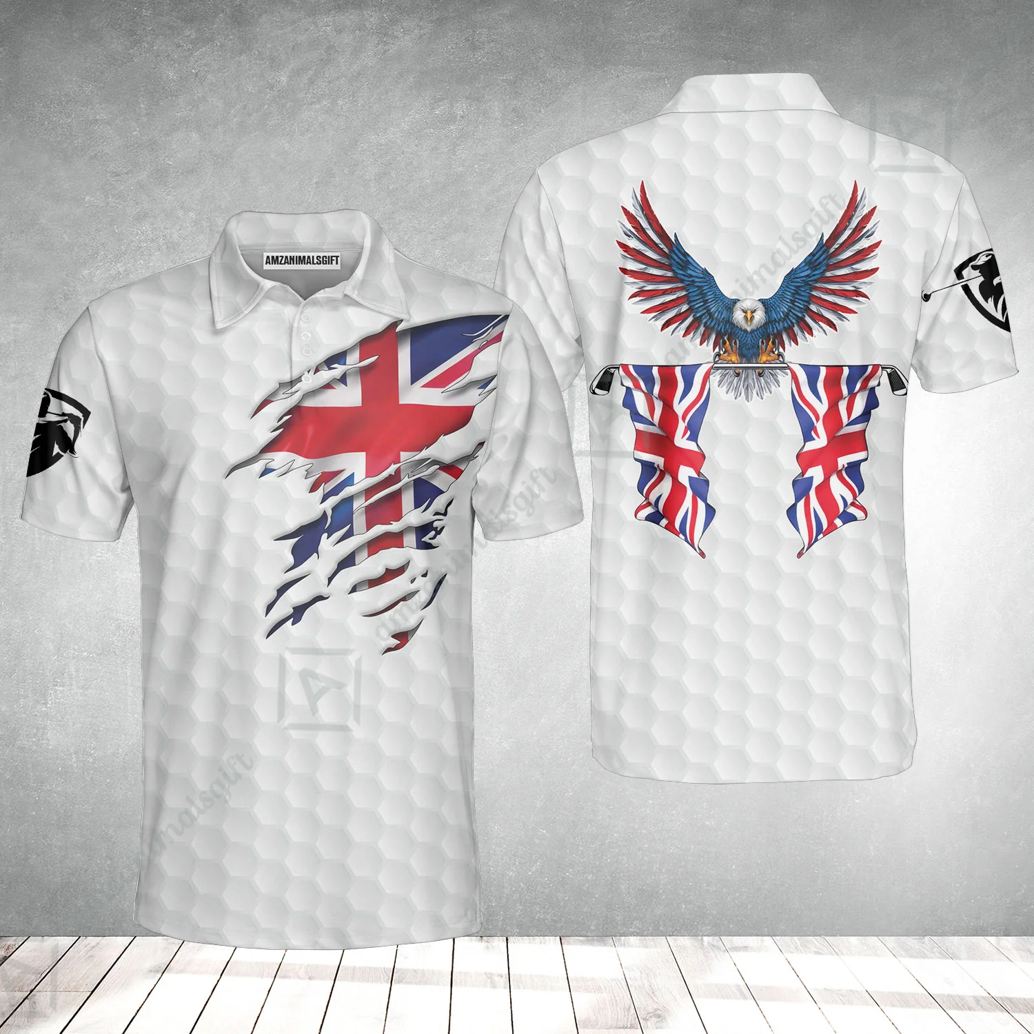 United Kingdom Eagle Flag Polo Shirt, Golf Pattern Ripped Great Britain Jack Polo Shirt, UK Golf Polo Shirt - Image 2