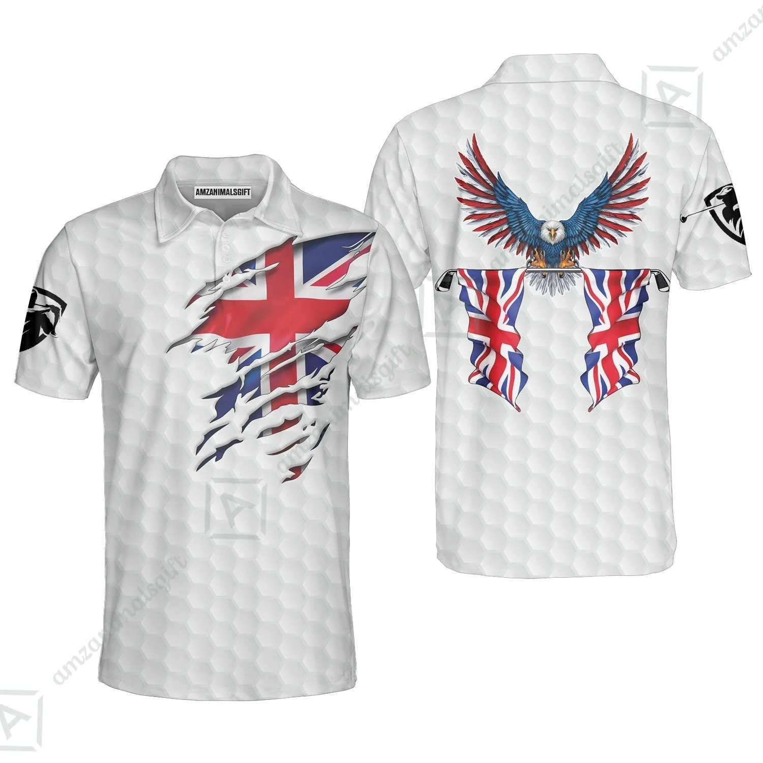 United Kingdom Eagle Flag T-Shirt, Golf Pattern Ripped Great Britain Jack Shirt, UK Golf T-Shirt - Image 6