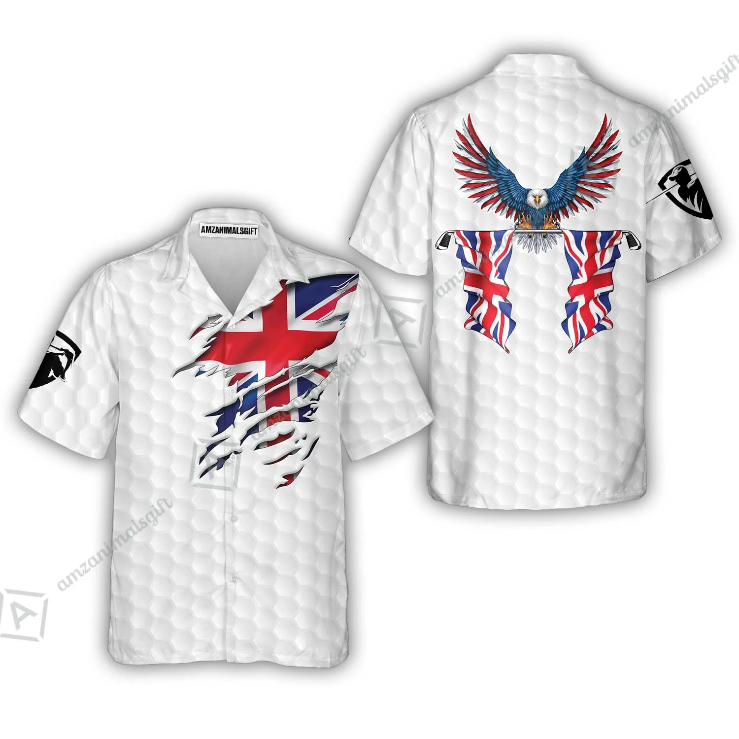 United Kingdom Eagle Flag Zip Polo Shirt, Golf Pattern Ripped Great Britain Jack Shirt, UK Golf Zip Polo Shirt - Image 5