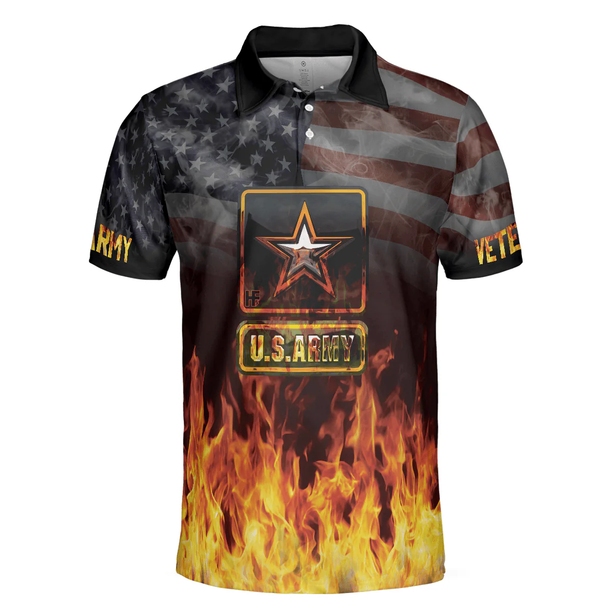 US Army Veteran And Flame Polo Shirt, American Flag Veteran Shirt For Retired Veterans, Flame Veteran Shirt - Perfect Gift For Men - Image 4