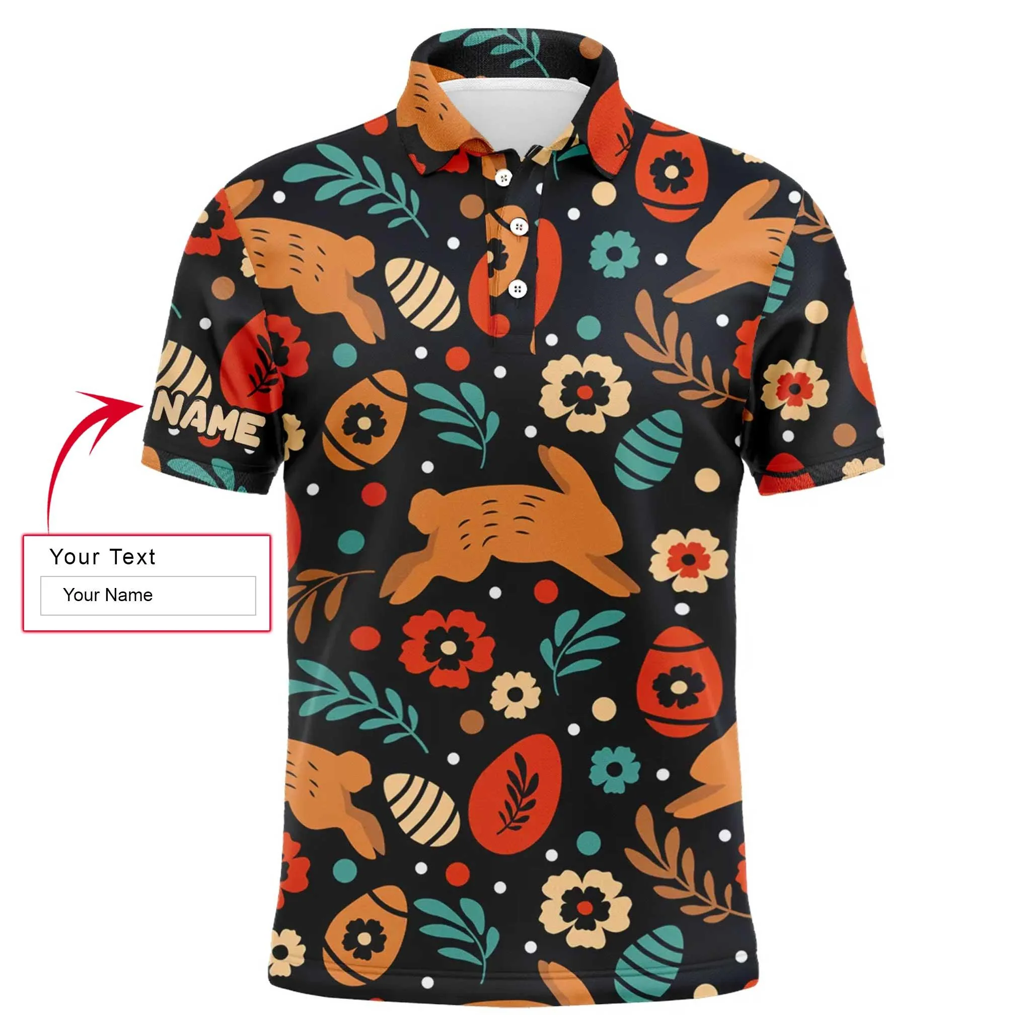 ustom Golf Long Sleeve Men Polo Shirt - Easter's Day Pattern Custom Name Golf Men Polo Shirt Men Golf Polo Shirt For Golf Lover - Image 3