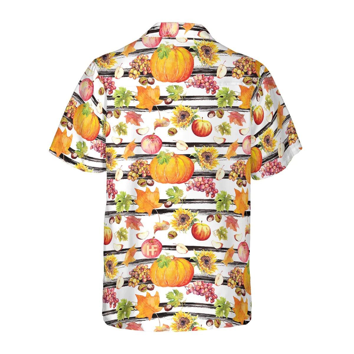 Vegetables Hawaiian Shirt - Watercolor Thanksgiving Vegetables With Black Stripes Hawaiian Shirt, Pumpkin Hawaiian Shirt - Gift For Lover, Friend, Family - Image 3