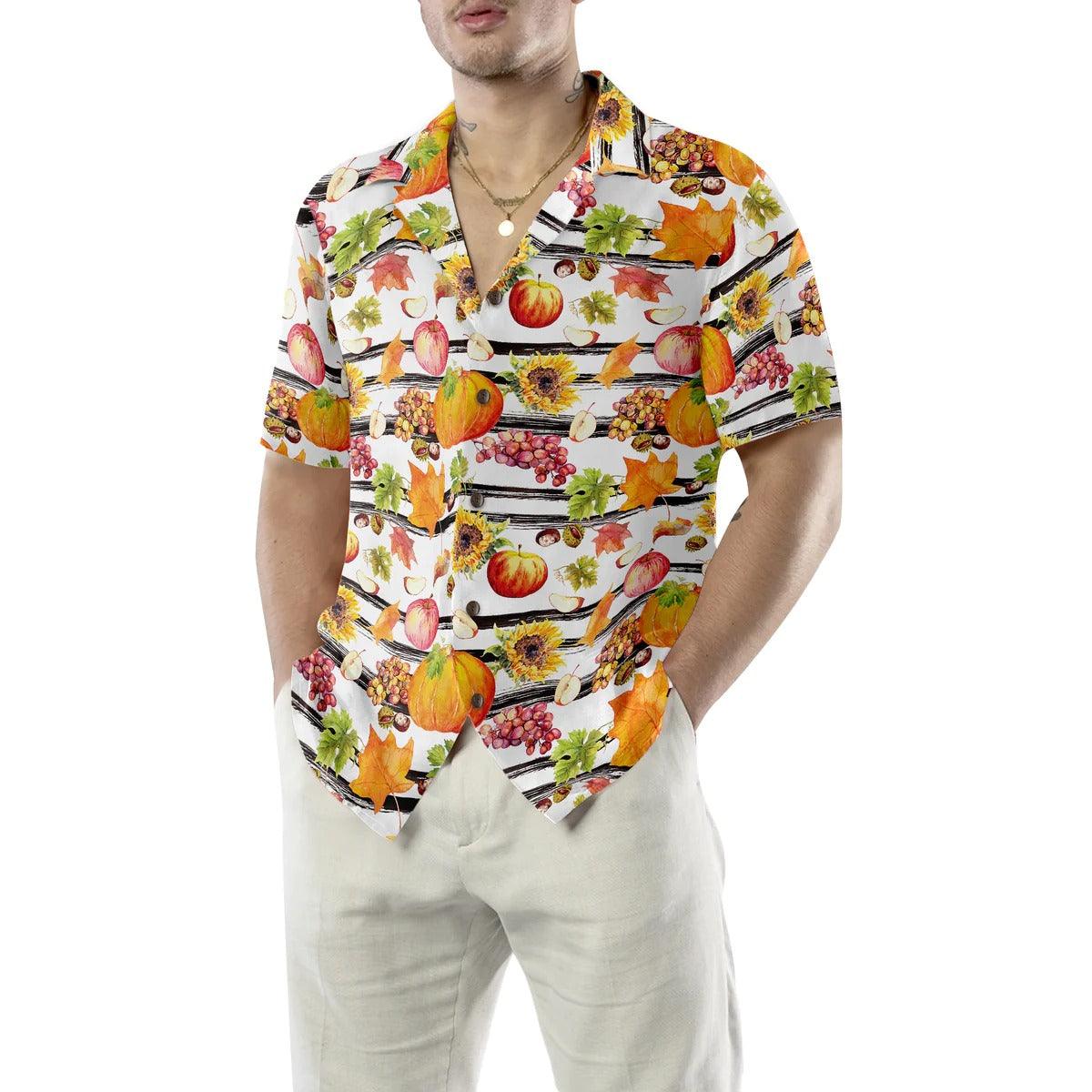 Vegetables Hawaiian Shirt - Watercolor Thanksgiving Vegetables With Black Stripes Hawaiian Shirt, Pumpkin Hawaiian Shirt - Gift For Lover, Friend, Family - Image 5