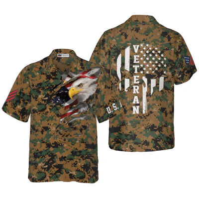 Veteran Hawaiian Shirt, Eagle Veteran Proud US Marine Camouflage Aloha Shirt For Men - Gift For Veteran, Husband, Boyfriend, Family, Friends - Image 2