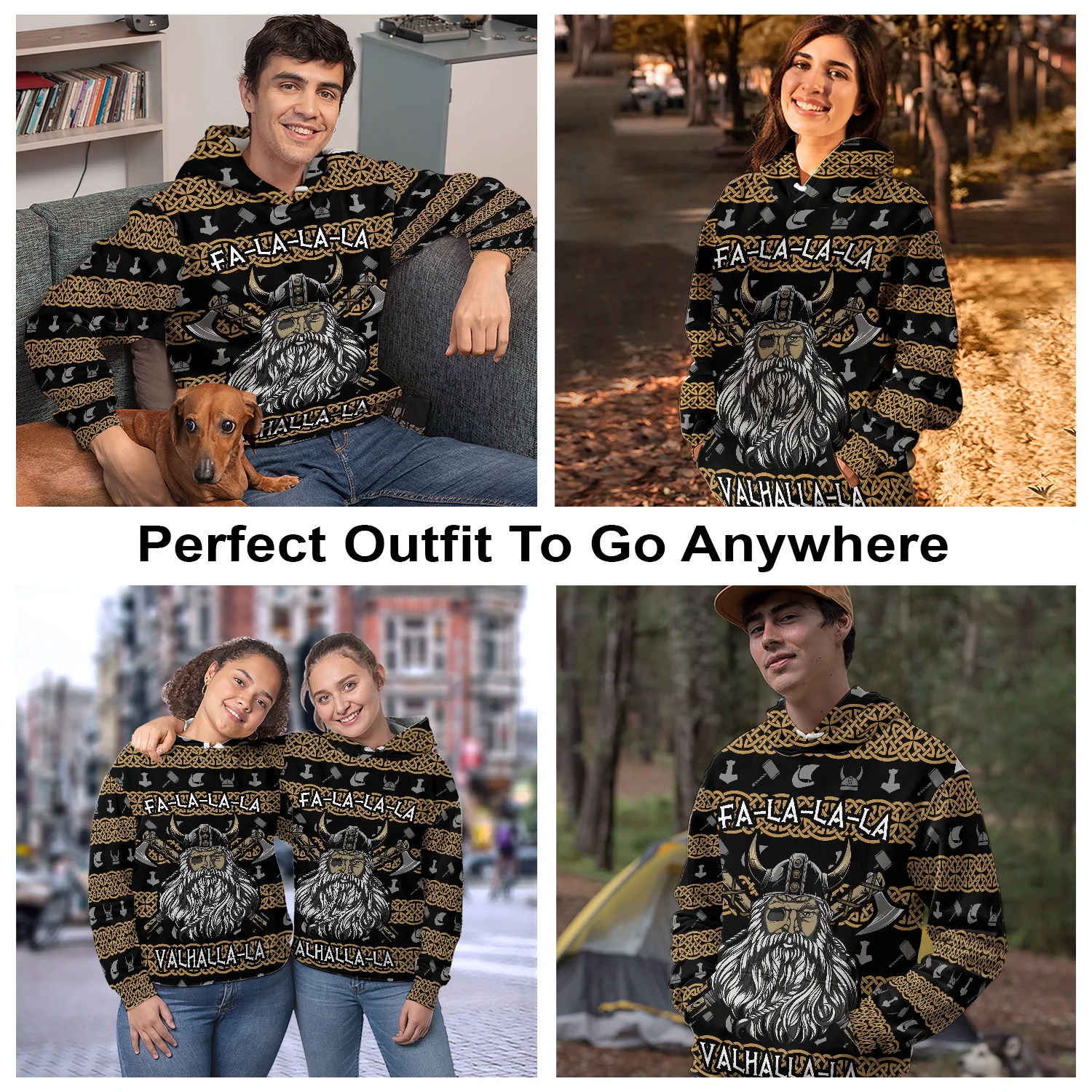 Viking Pullover Premium Hoodie Valhalla Fa La La La, Perfect Outfit For Men And Women On Christmas New Year Autumn Winter - Image 3