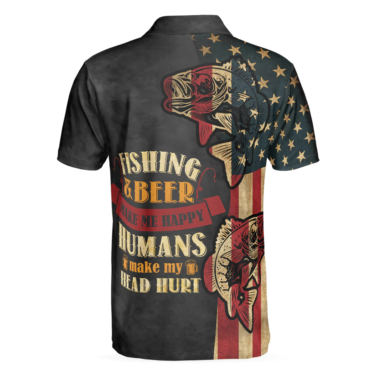 Vintage Bigfoot American Flag Fishing Men Polo Shirt, Fishing And Beer Make Me Happy Shirt For Men, Gift For Fishing Lovers - Image 2
