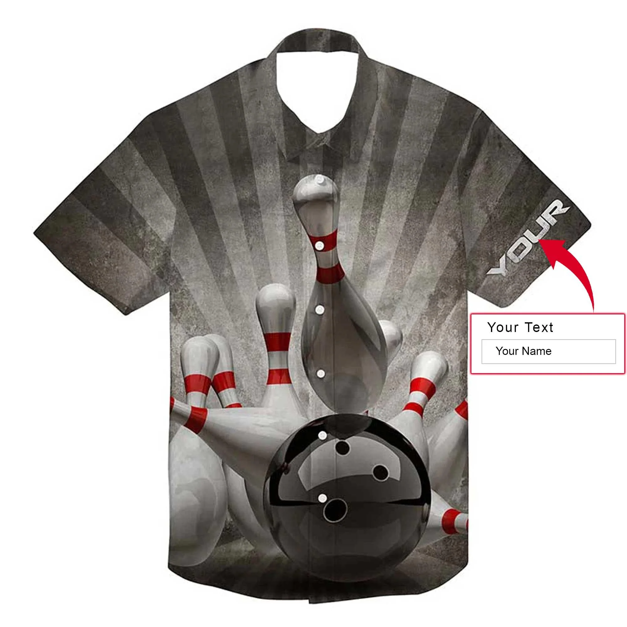 Vintage Bowling Custom Name Hawaiian Shirt, Black Bowling Ball and Pins Personalized Hawaiian Shirts For Men Women, Team, Bowling Lovers, Bowlers - Image 2