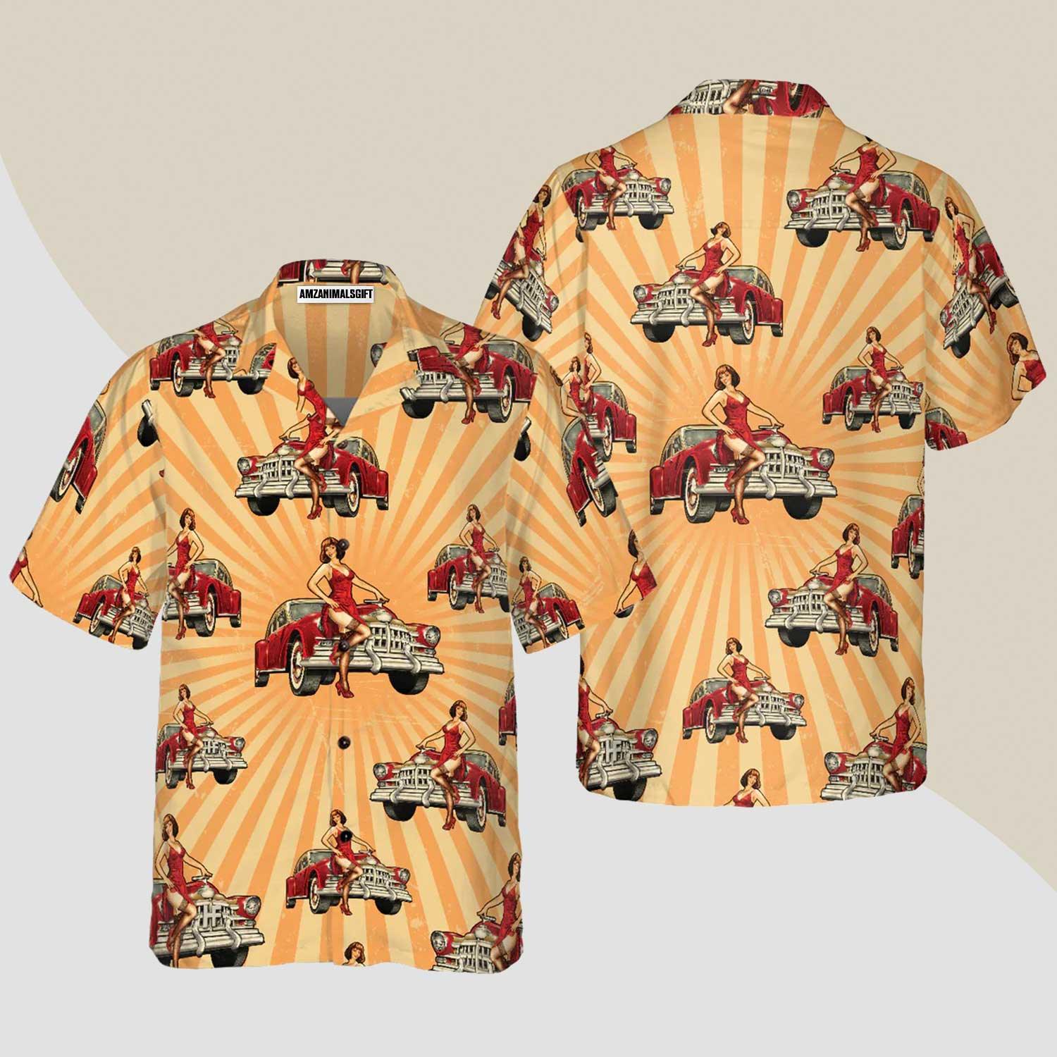 Vintage Car Hawaiian Shirt, Vintage Car And Chick For Dinner Hawaiian Shirt, Summer Aloha Shirt - Perfect Gift For Men, Women, Friend, Family