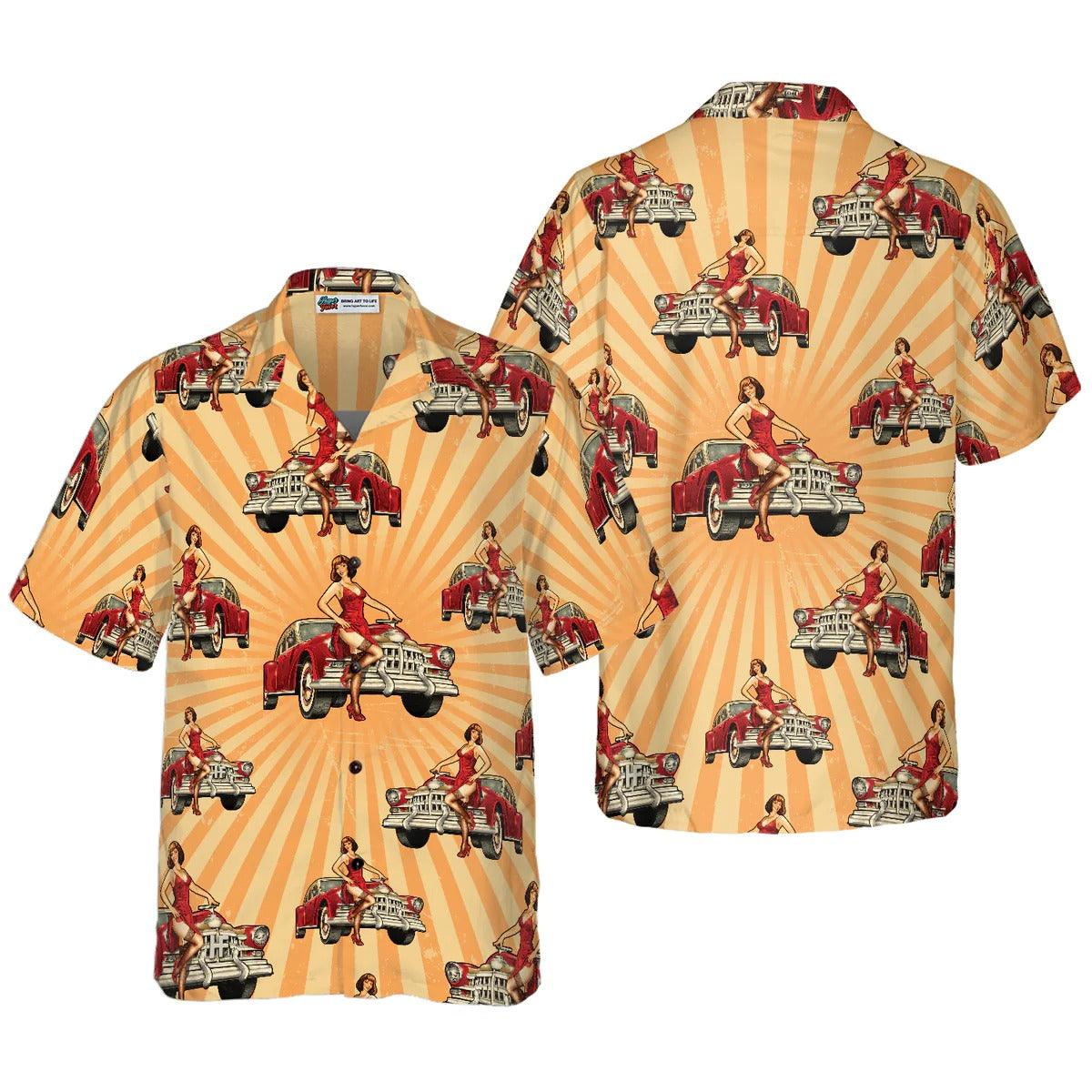 Vintage Car Hawaiian Shirt, Vintage Car And Chick For Dinner Hawaiian Shirt, Summer Aloha Shirt - Perfect Gift For Men, Women, Friend, Family - Image 2