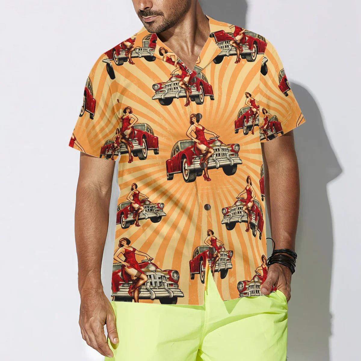 Vintage Car Hawaiian Shirt, Vintage Car And Chick For Dinner Hawaiian Shirt, Summer Aloha Shirt - Perfect Gift For Men, Women, Friend, Family - Image 4