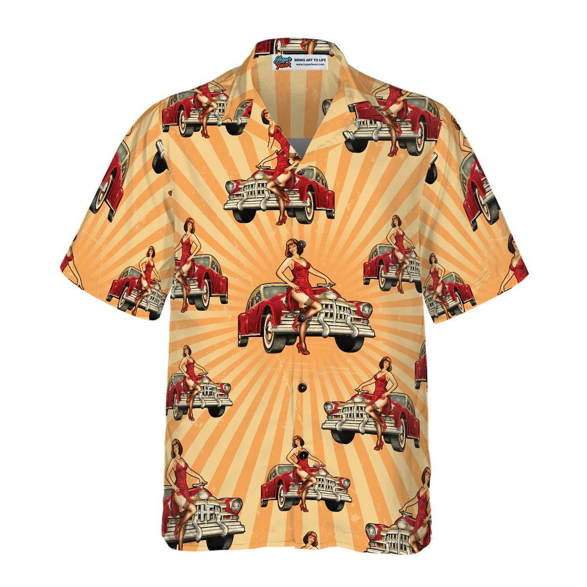 Vintage Car Hawaiian Shirt, Vintage Car And Chick For Dinner Hawaiian Shirt, Summer Aloha Shirt - Perfect Gift For Men, Women, Friend, Family - Image 5