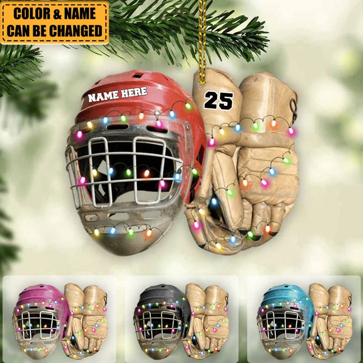 Vintage Hockey Equipment - Personalized Hockey Acrylic Christmas Ornament - Christmas Gift For Hockey Lovers, Hockey Team - Image 2