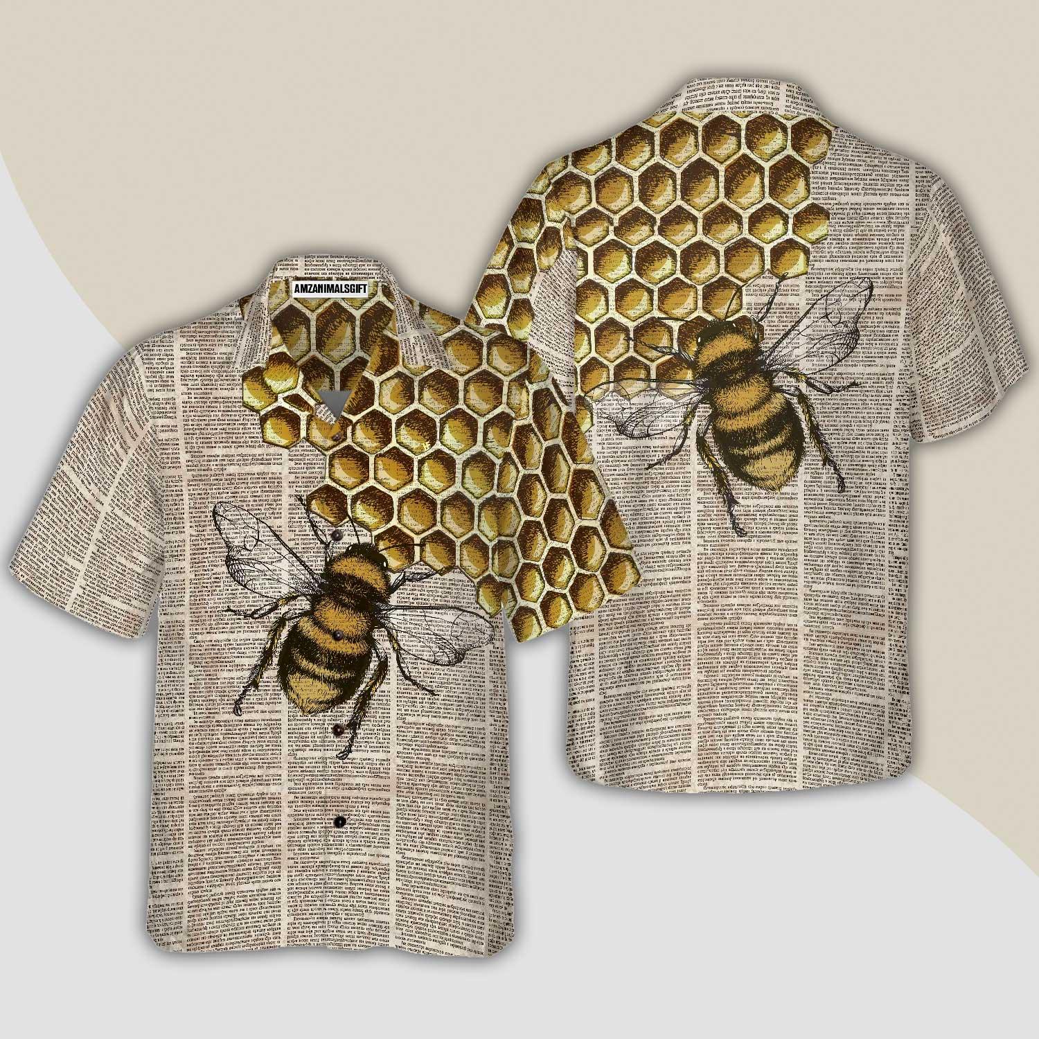 Vintage Honey Bee Hawaiian Shirt, Summer Animals Aloha Shirts For Men Women, Perfect Gift For Husband, Wife, Boyfriend, Friend