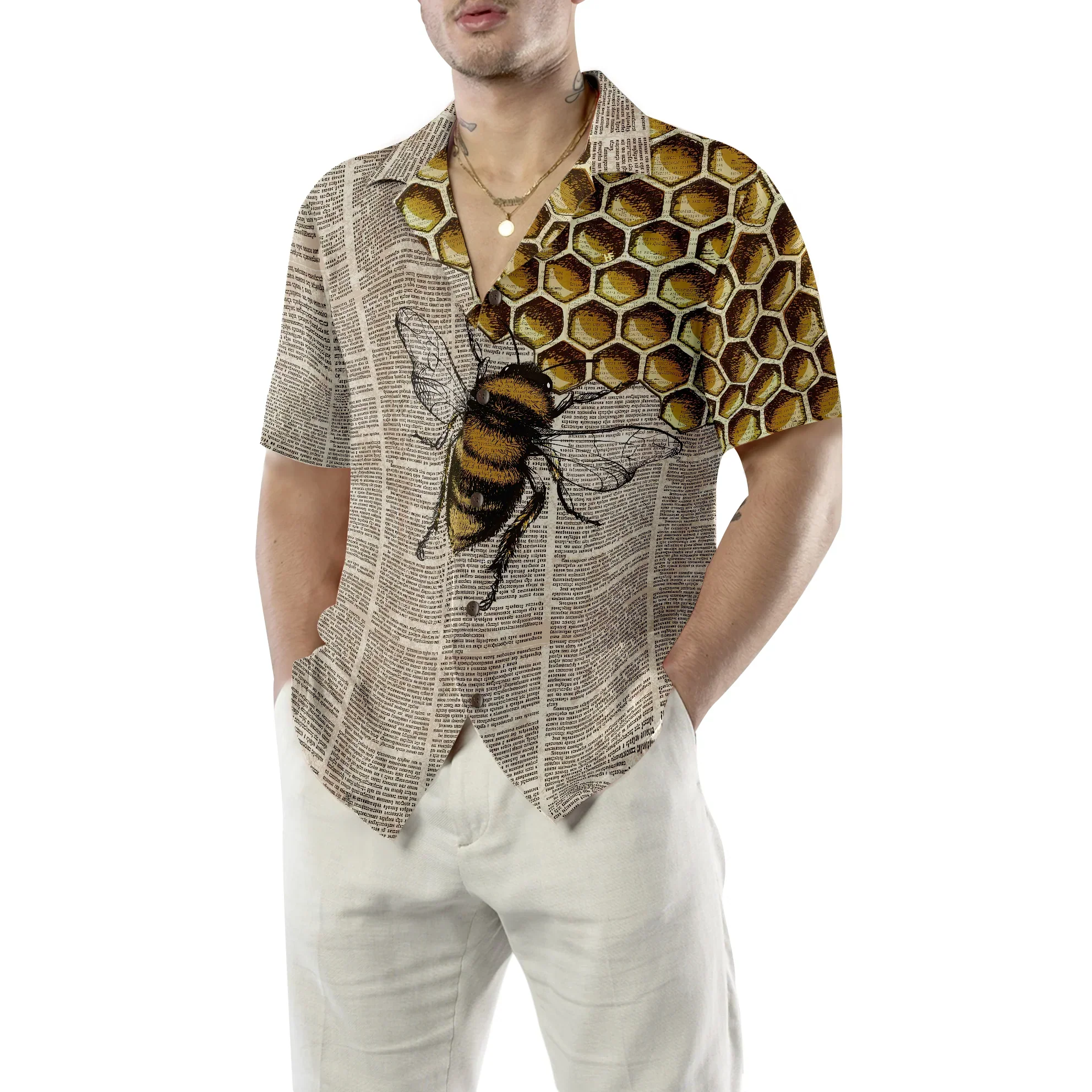 Vintage Honey Bee Hawaiian Shirt, Summer Animals Aloha Shirts For Men Women, Perfect Gift For Husband, Wife, Boyfriend, Friend - Image 4