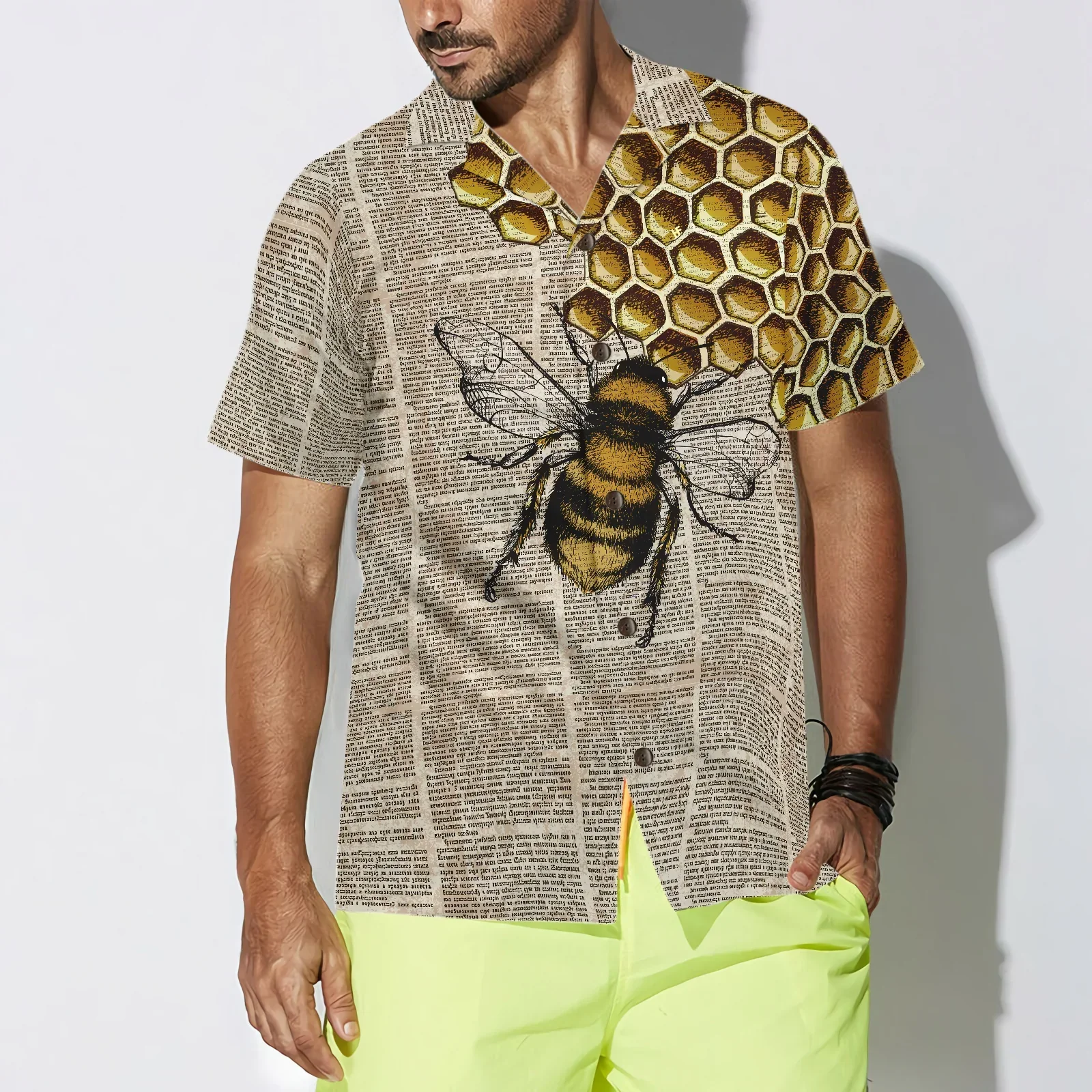 Vintage Honey Bee Hawaiian Shirt, Summer Animals Aloha Shirts For Men Women, Perfect Gift For Husband, Wife, Boyfriend, Friend - Image 5