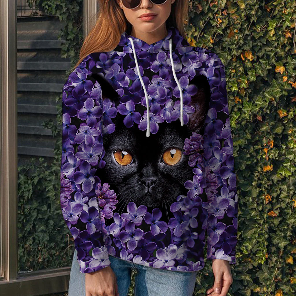 Violet Black Cat Pullover Premium Hoodie, Perfect Outfit For Men And Women On Christmas New Year Autumn Winter - Image 2
