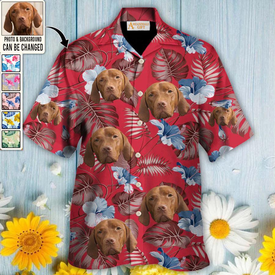 Vizsla Custom Face Aloha Hawaiian Shirts With Dog Face - Custom Dog Face Photo With Tropical Pattern Personalized Aloha Hawaiian Shirts