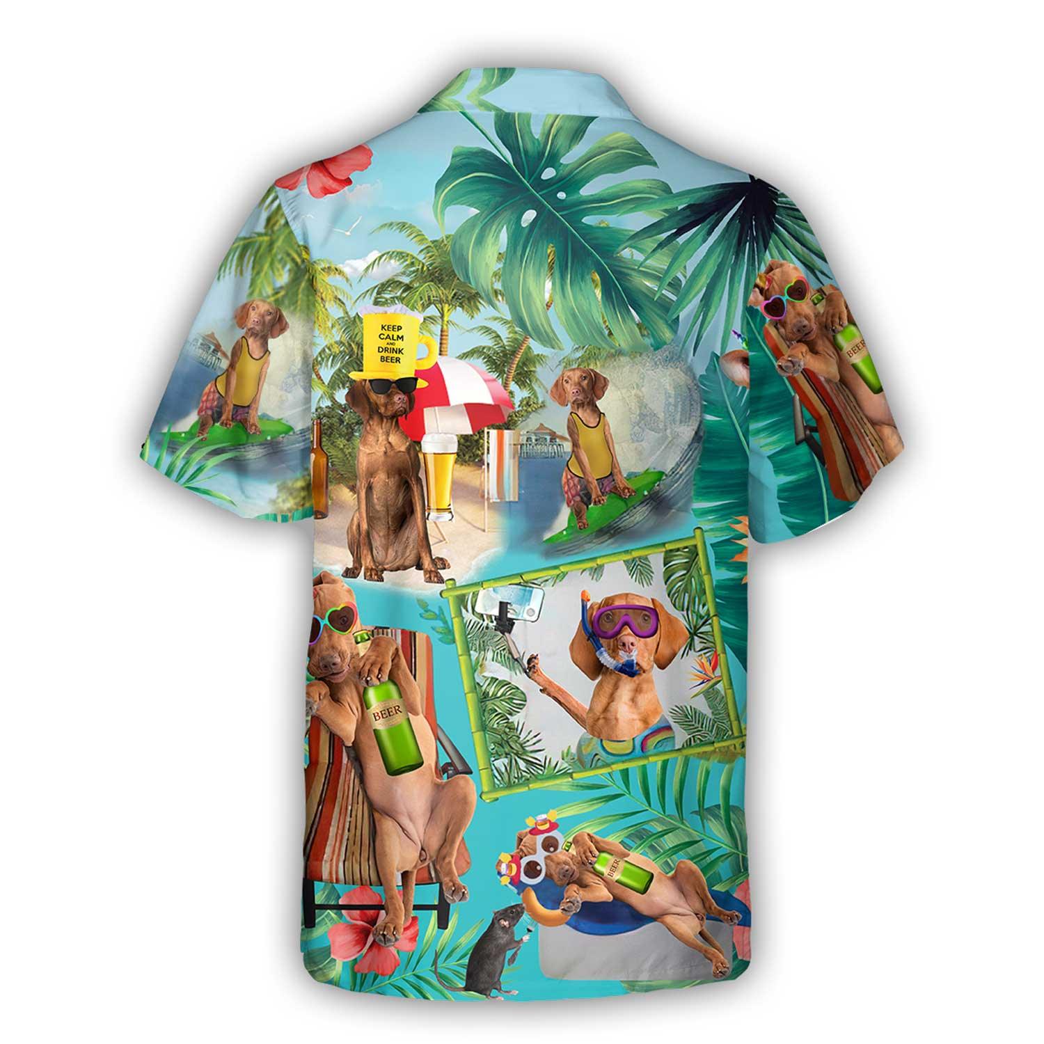 Vizsla Hawaiian Shirt, Vizsla Surfing On Beach Hawaiian Shirt For Men - Perfect Gift For Vizsla Lovers, Husband, Boyfriend, Friend, Family - Image 3