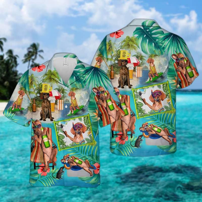 Vizsla Hawaiian Shirt, Vizsla Surfing On Beach Hawaiian Shirt For Men - Perfect Gift For Vizsla Lovers, Husband, Boyfriend, Friend, Family - Image 4