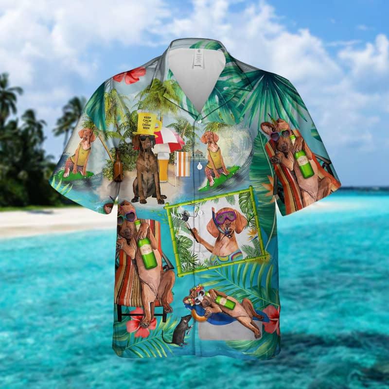 Vizsla Hawaiian Shirt, Vizsla Surfing On Beach Hawaiian Shirt For Men - Perfect Gift For Vizsla Lovers, Husband, Boyfriend, Friend, Family - Image 5