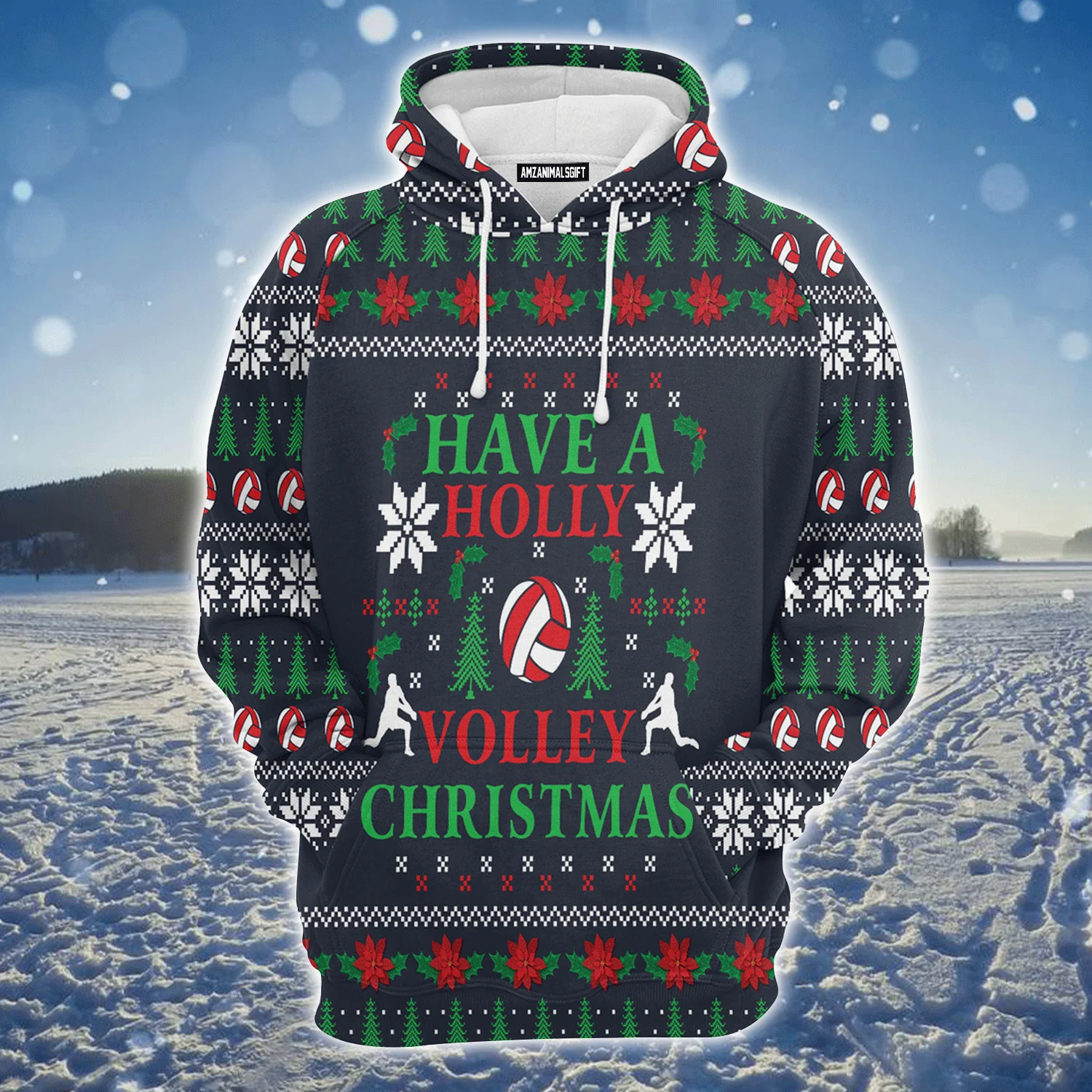 Volleyball Xmas Premium Christmas Hoodie, Have A Holly Volley Christmas Unisex Hoodie For Men & Women - Perfect Gift For Christmas, Volleyball Lovers - Image 2