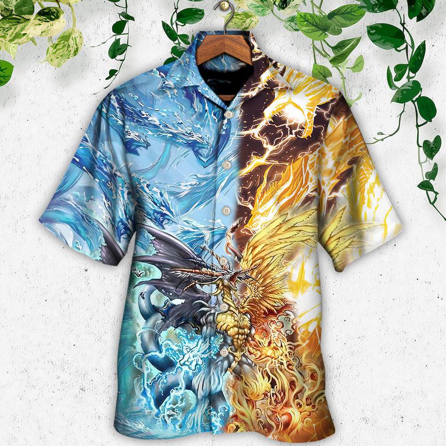 Water And Fire Dragon Aloha Hawaiian Shirt For Summer, Dragon The Immortal Life Hawaiian Shirts Outfit For Men Women, Dragon Lovers