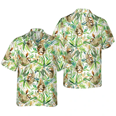 Watercolor Sloth Hawaiian Shirt, Tropical Plant Aloha Shirt For Men - Perfect Gift For Men, Husband, Boyfriend, Friend, Family - Image 2